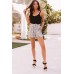 White Leopard Print Pocket Drawstring Ruffled High Waist Shorts