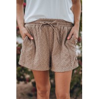 Brown Drawstring Waist Knitted Casual Shorts