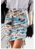 Sky Blue Tie-Dye Printed Drawstring Ruched Bodycon Skirt