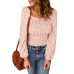 Pink Square Neck Puff Sleeve Floral Smocked Top