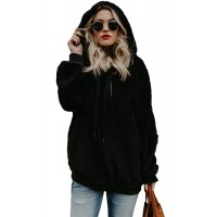 Black Warm Furry Pullover Hoodie