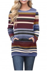 Blue Burgundy Color Gradation Striped Sweatshirt