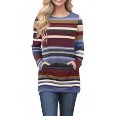 Blue Burgundy Color Gradation Striped Sweatshirt