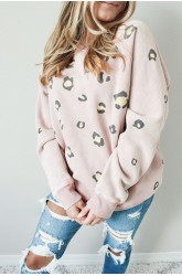 Pink Large Leopard Print Slouchy Sweatshirt