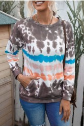 Tie-dyed Print Crew Neck Pullover Sweatshirt with Pocket