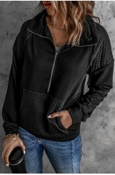 Black Quilted Patch Half Zipper Sweatshirt