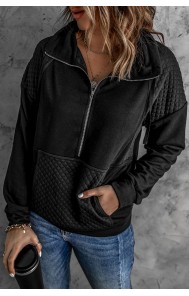 Black Quilted Patch Half Zipper Sweatshirt